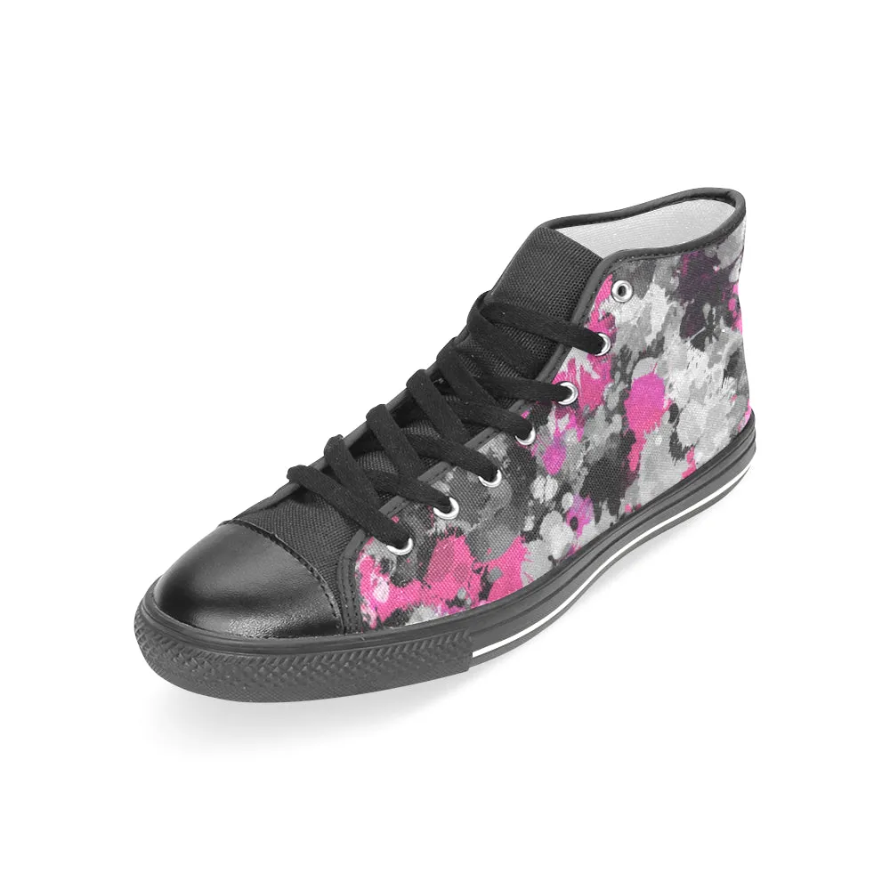 Pink and Grey Paint Splatter Hi-Top Women's Sneakers
