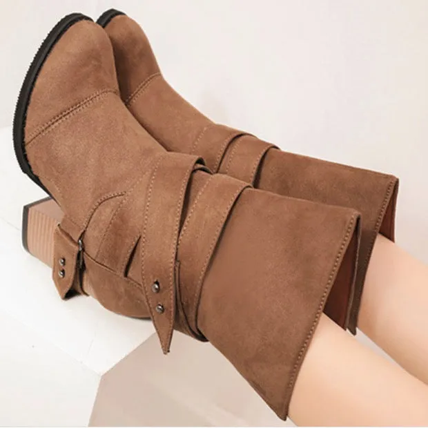 Pointed Thick Heel Large Frosted Boots