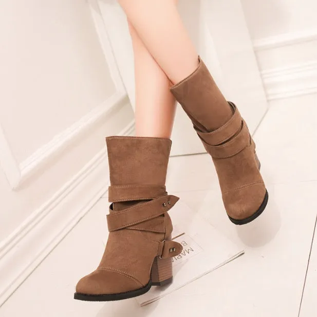 Pointed Thick Heel Large Frosted Boots