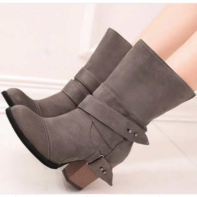 Pointed Thick Heel Large Frosted Boots