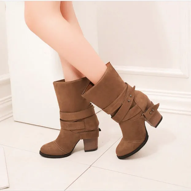 Pointed Thick Heel Large Frosted Boots
