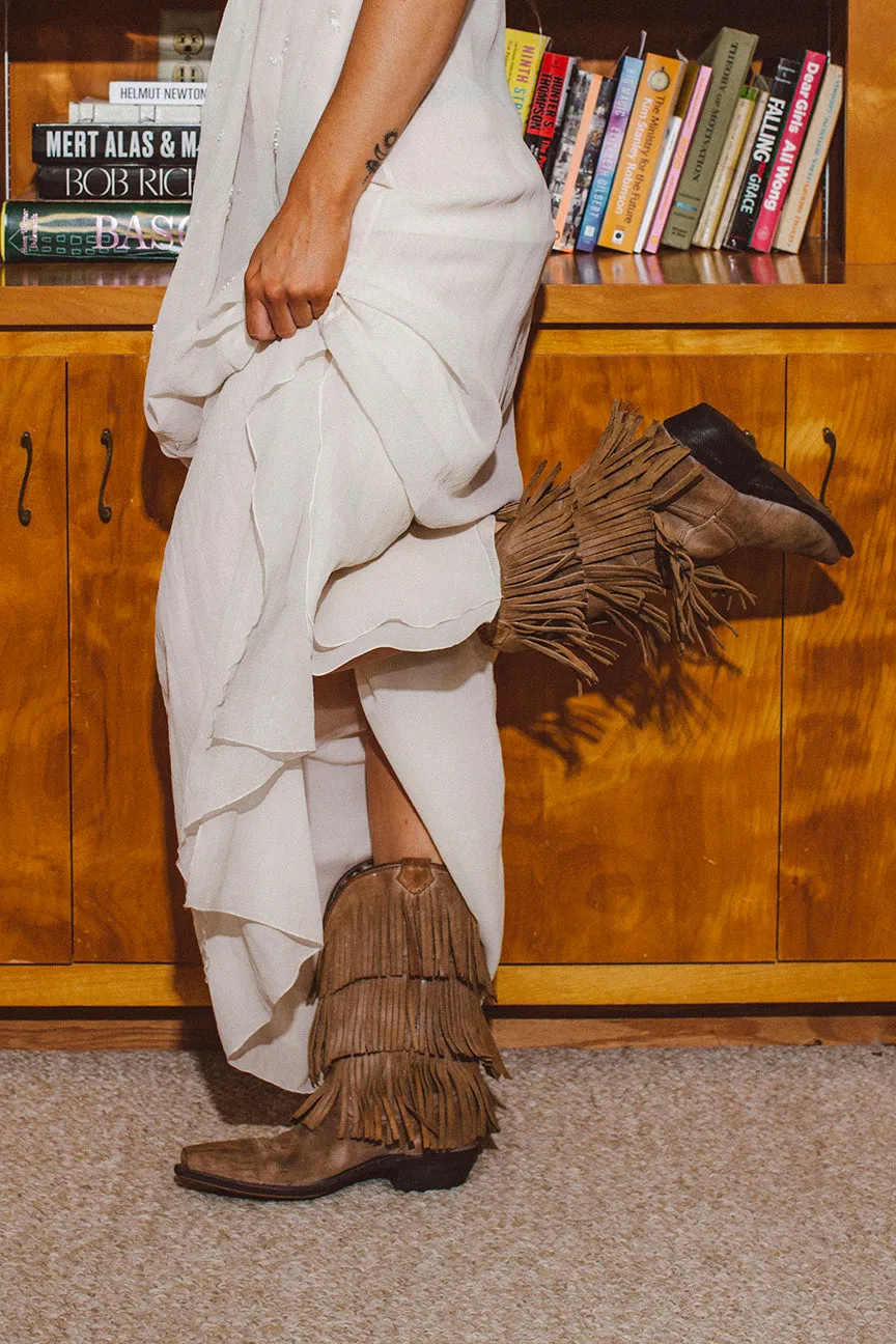 PORTER Brown Fringe All Leather Calf Cowboy Boots