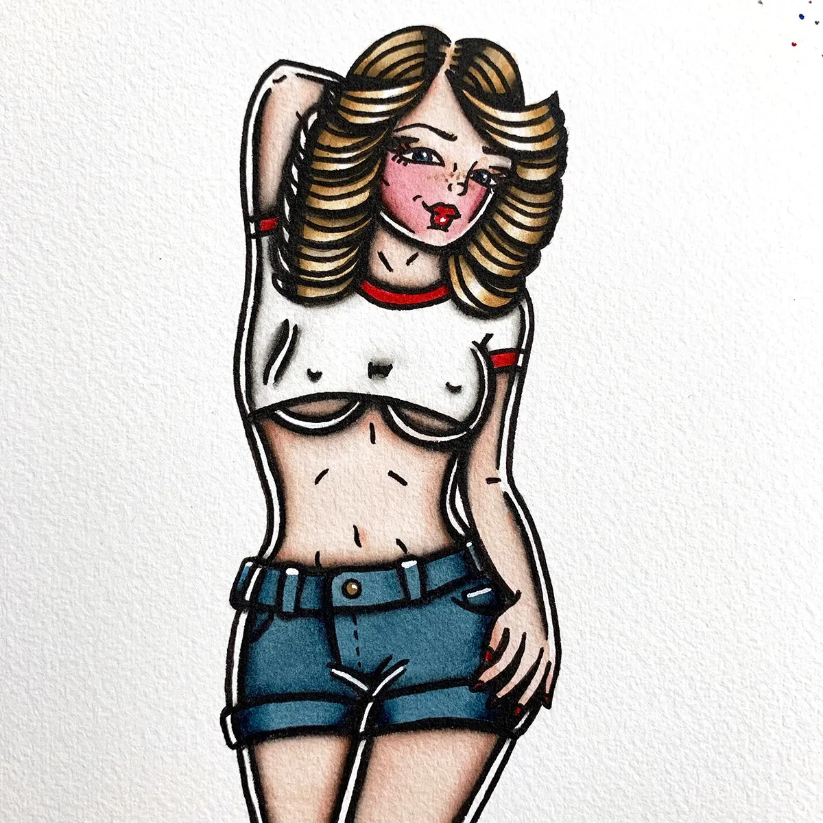 Roller Girl Pinup Original Painting