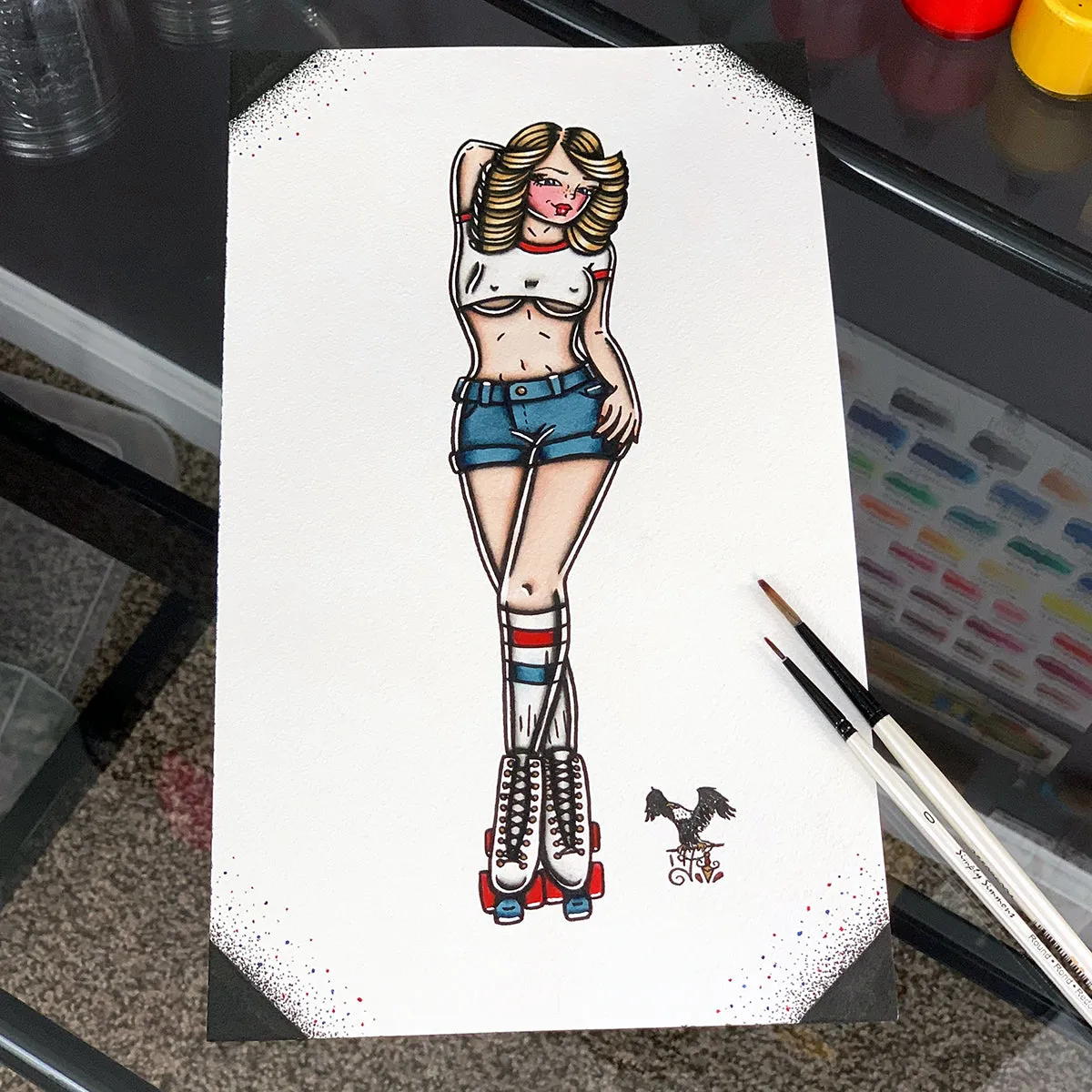 Roller Girl Pinup Original Painting