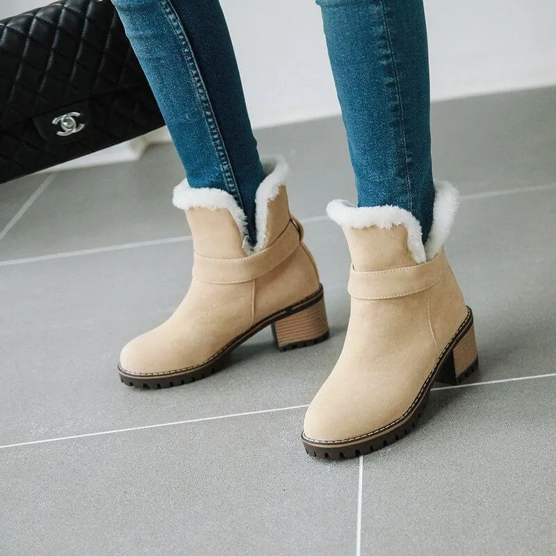Suede High Chunky Heel Ankle Boots