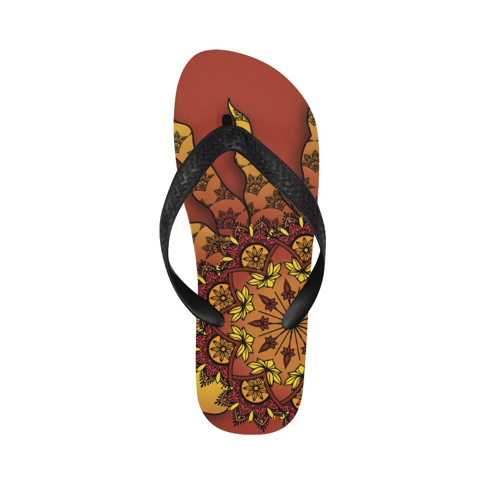 Unisex Glowing Sun Mandala Print Flip Flops