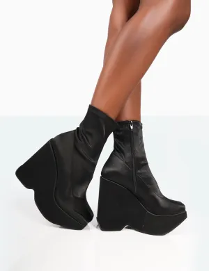 Versus Black Satin Platform Sole Ankle Boots Versus Black Satin Platform Sole Ankle Boots
