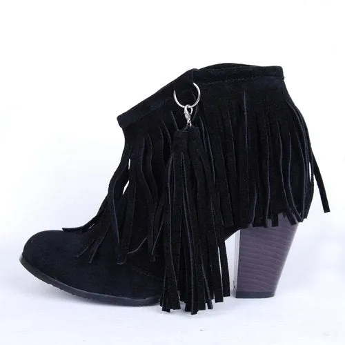 Vintage Fringe High Heels Ankle Boots