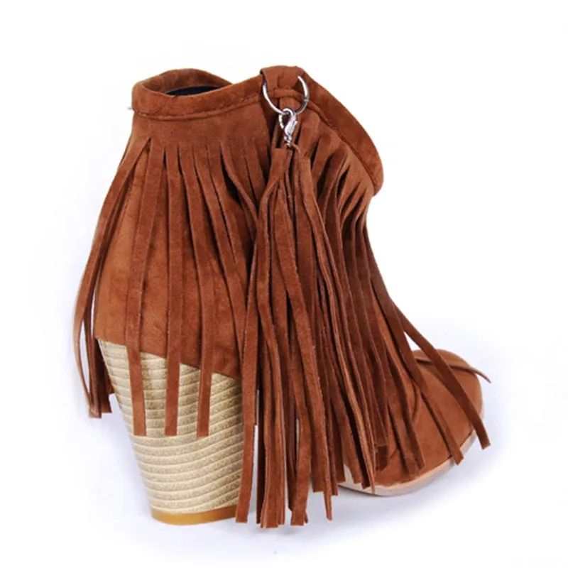Vintage Fringe High Heels Ankle Boots