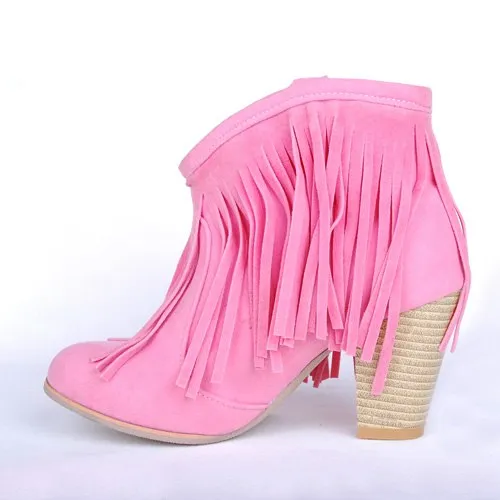Vintage Fringe High Heels Ankle Boots
