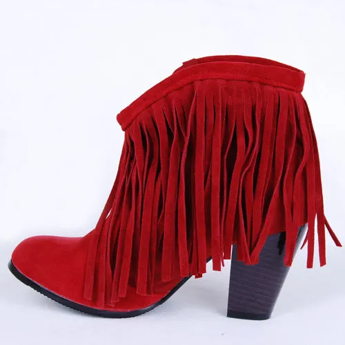 Vintage Fringe High Heels Ankle Boots