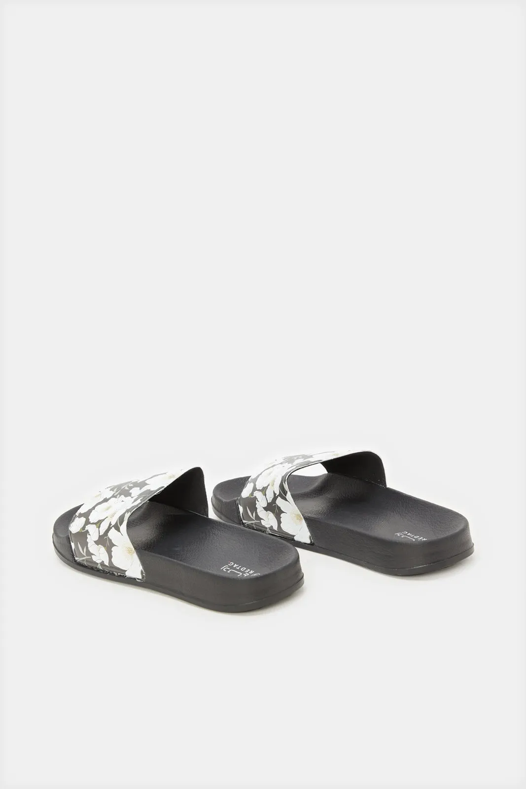 Women Black Floral Printed Slide