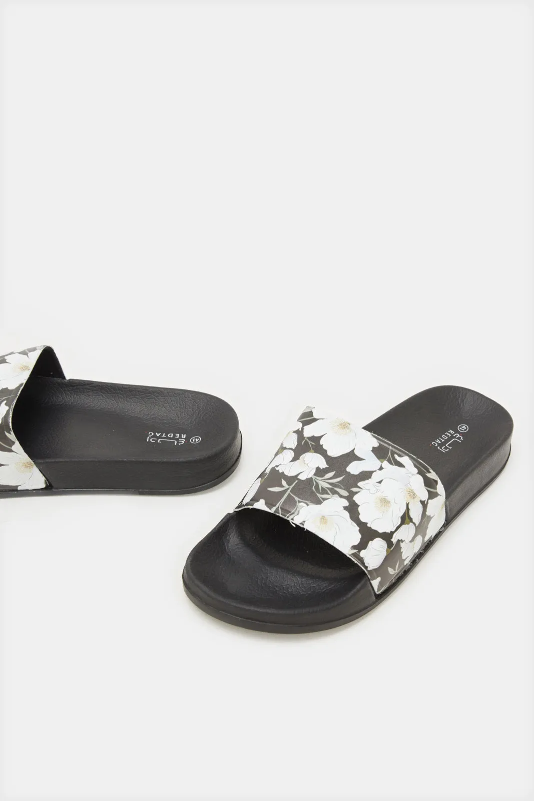 Women Black Floral Printed Slide