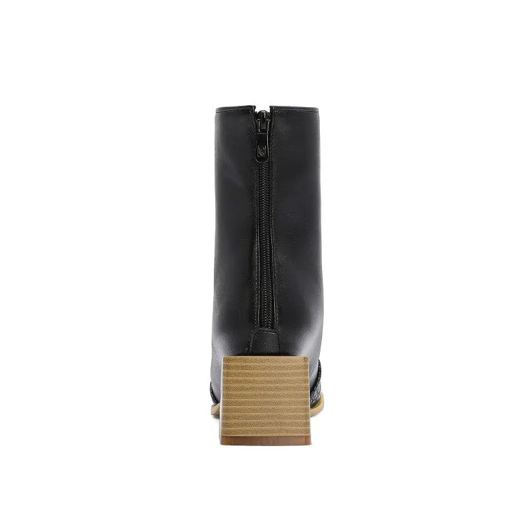 Women's Pu Leather Lattice Patchwork Block Heel Short Boots