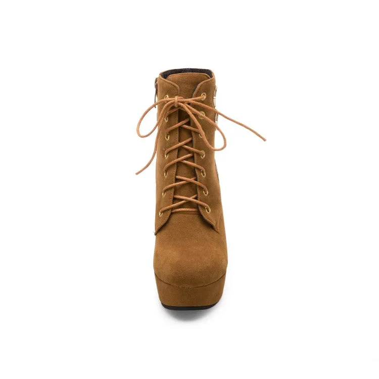 Women's Zip Lace Up Platform High Heel Short Boots