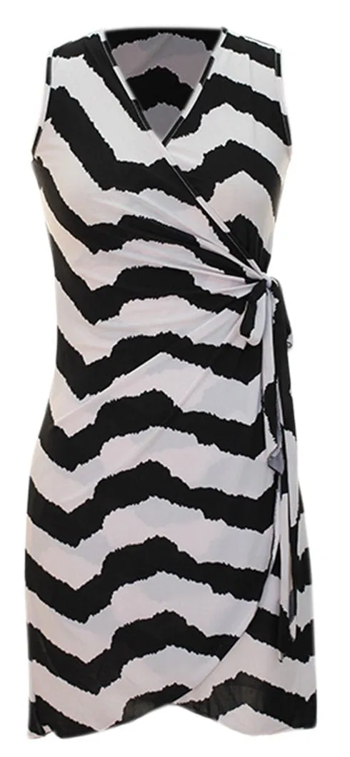 Zig Zag Chevron Print Lightweight Self Tie Side Wrap Dress