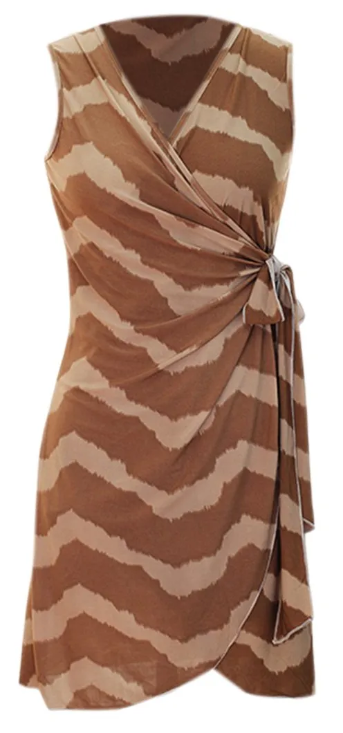 Zig Zag Chevron Print Lightweight Self Tie Side Wrap Dress